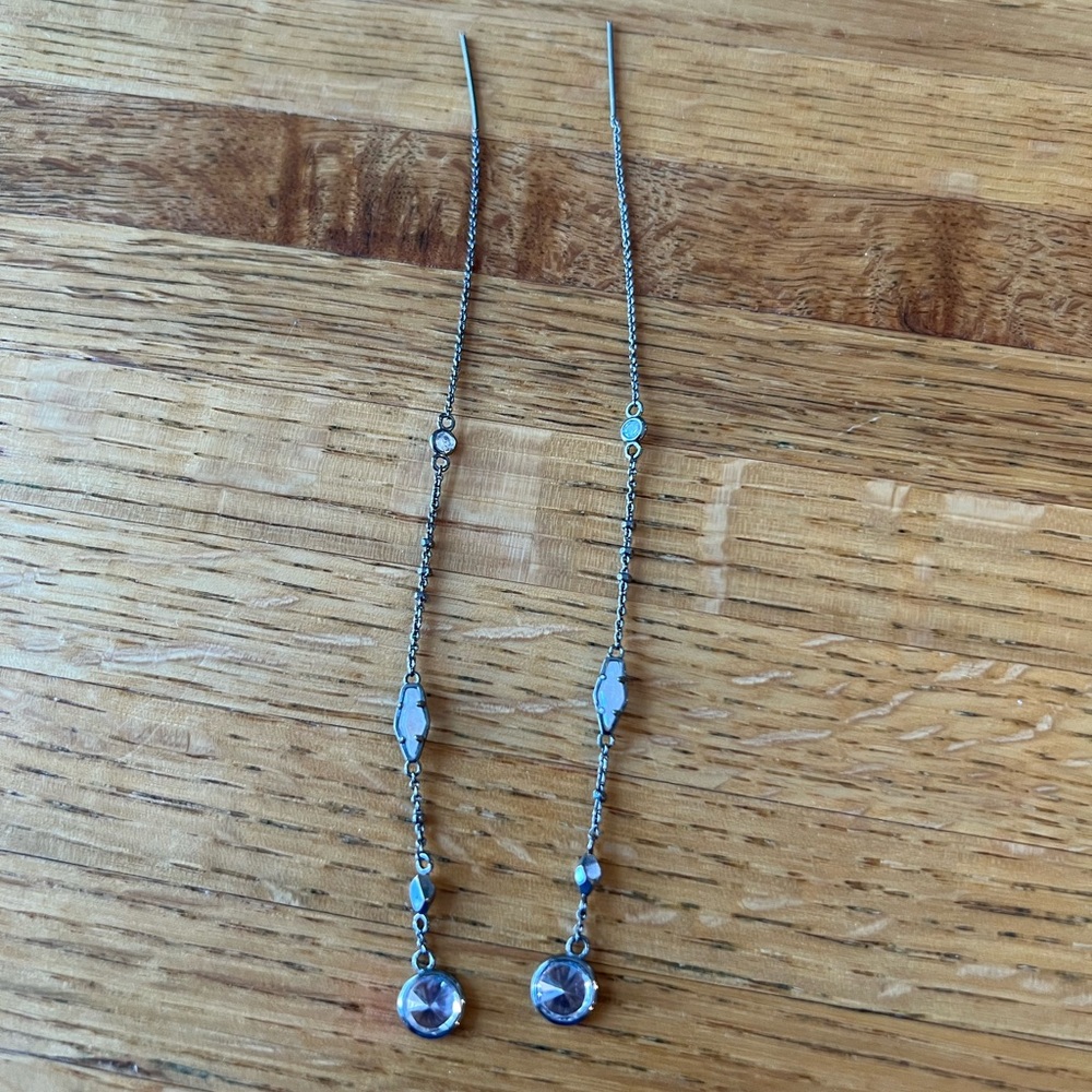 Kendra Scott Silver and Crystal Long Earrings - Picture 2 of 3